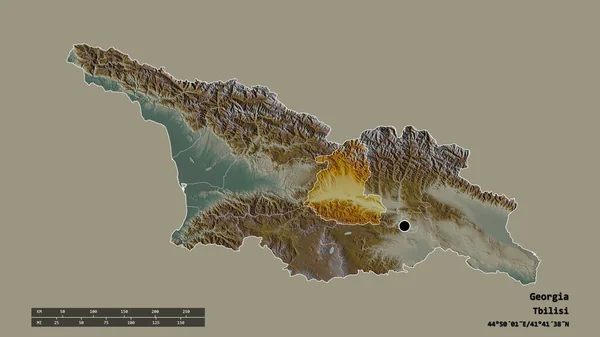 格鲁吉亚以首都 主要区域分部和分离的Shida Kartli地区为首都的退化形态 地形浮雕图 3D渲染 — 图库照片
