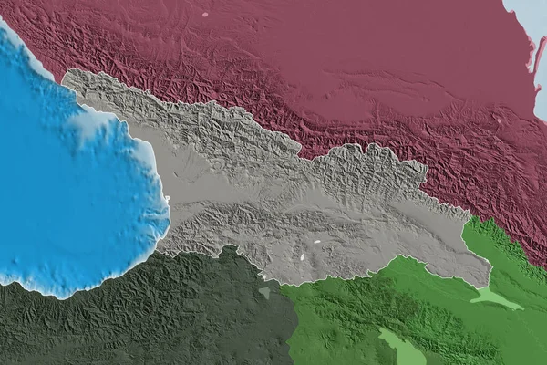 Rozszerzony Obszar Zarysowanej Gruzji Kolorowa Mapa Elewacji Renderowanie — Zdjęcie stockowe