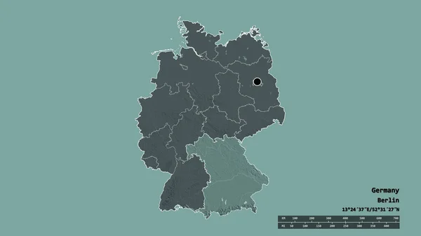 Die Ungesättigte Form Deutschlands Mit Seiner Hauptstadt Seiner Regionalen Hauptgliederung — Stockfoto