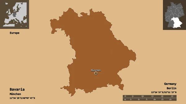 Bajorország Alakja Németország Állam Fővárosa Távolsági Skála Előnézet Címkék Mintázott — Stock Fotó