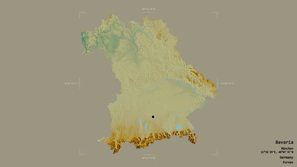 ドイツのバイエルン州の地域は 洗練された境界線の箱の中にしっかりとした背景に隔離されています ラベル 地形図 3Dレンダリング — ストック写真