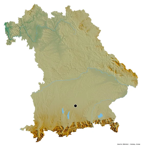 Форма Баварії Землі Німеччини Столицею Ізольованою Білому Тлі Карта Рельєфу — стокове фото