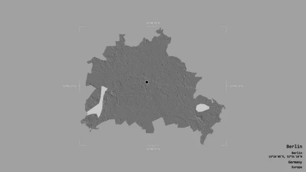 ドイツのベルリンの地域は 洗練された境界線の箱の中にしっかりとした背景に隔離されています ラベル 標高マップ 3Dレンダリング — ストック写真