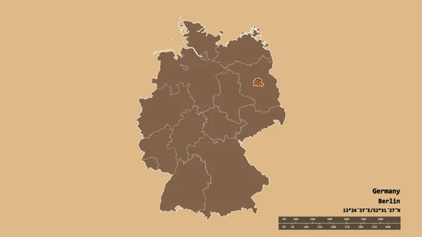 Desaturated Shape Germany Its Capital Main Regional Division Separated Berlin — Stock Photo, Image