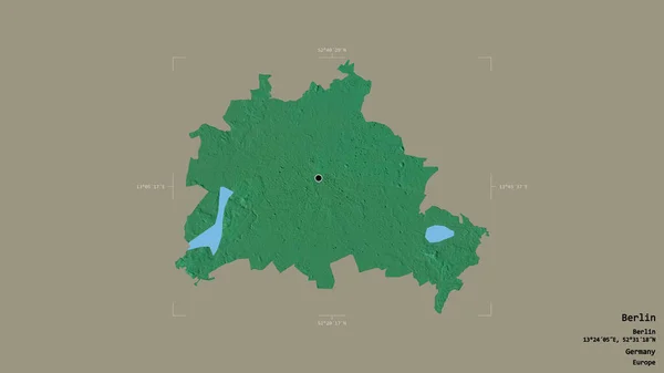 Obszar Berlina Stan Niemcy Odizolowany Solidnym Tle Georeferencyjnej Skrzynce Granicznej — Zdjęcie stockowe