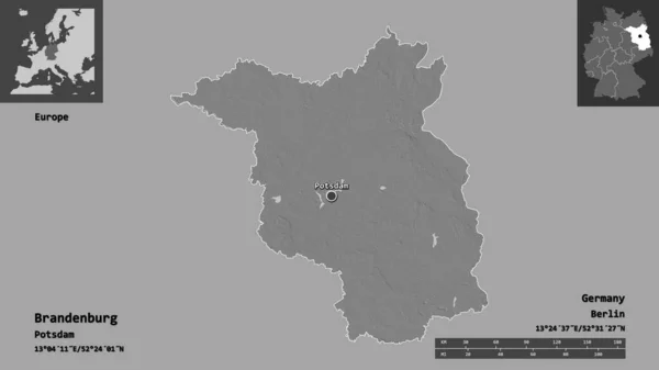 Σχήμα Βρανδεμβούργου Κρατίδιο Της Γερμανίας Και Πρωτεύουσά Του Κλίμακα Απόστασης — Φωτογραφία Αρχείου