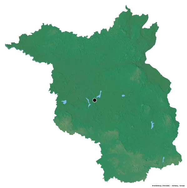 ドイツのブランデンブルク州の形で その首都は白い背景に孤立しています 地形図 3Dレンダリング — ストック写真