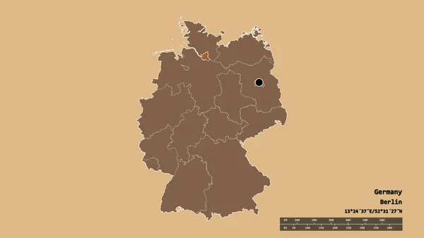 Forma Dessaturada Alemanha Com Sua Capital Principal Divisão Regional Área — Fotografia de Stock