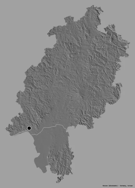 黑森的形状 德国的州 它的首都孤立在一个坚实的色彩背景 Bilevel高程图 3D渲染 — 图库照片