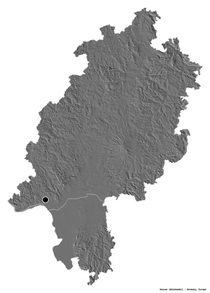 Tvar Hesenska Německého Státu Hlavním Městem Izolovaným Bílém Pozadí Mapa — Stock fotografie