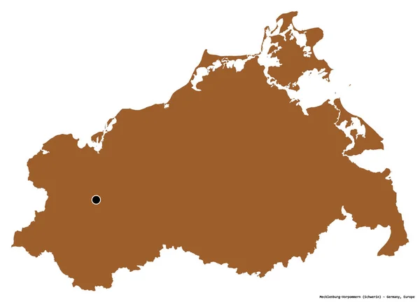 Form Mecklenburg Vorpommern Delstaten Tyskland Med Dess Huvudstad Isolerad Vit — Stockfoto