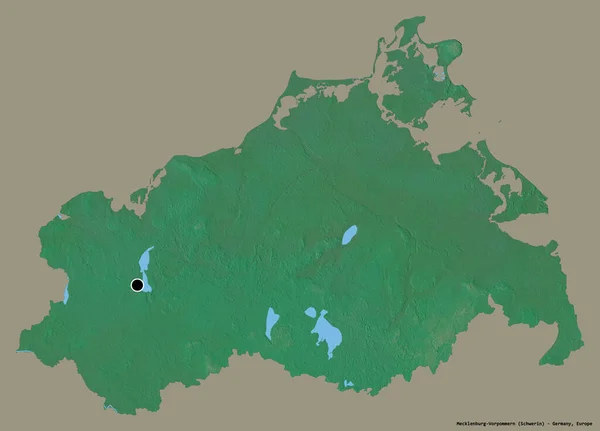 梅克伦堡 沃尔波默恩的形状 其首都在一个坚实的色彩背景上孤立 地形浮雕图 3D渲染 — 图库照片