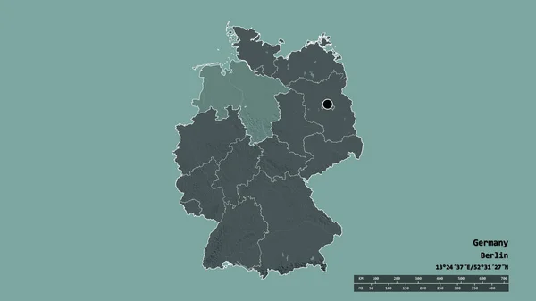 Vyprahlý Tvar Německa Hlavním Městem Hlavní Regionální Divizí Oddělenou Oblastí — Stock fotografie