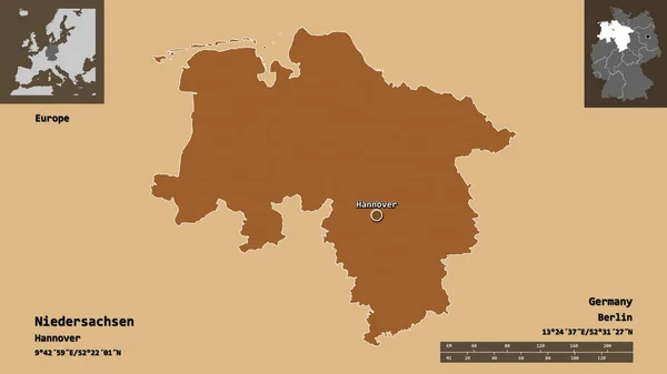 Σχήμα Niedersachsen Κρατίδιο Της Γερμανίας Και Την Πρωτεύουσά Της Κλίμακα — Φωτογραφία Αρχείου