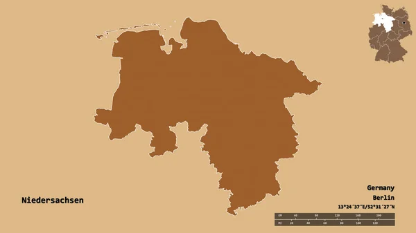 Forma Niedersachsen Estado Alemania Con Capital Aislado Sobre Fondo Sólido —  Fotos de Stock