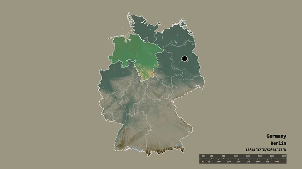 Die Ungesättigte Form Deutschlands Mit Seiner Hauptstadt Seiner Regionalen Hauptgliederung — Stockfoto