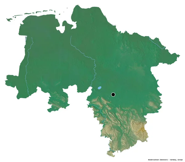 ドイツのニーダーザクセン州の形で その首都は白い背景に隔離されています 地形図 3Dレンダリング — ストック写真