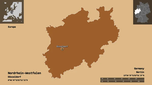 Forma Nordrhein Westfalen Estado Alemania Capital Escala Distancia Vistas Previas — Foto de Stock