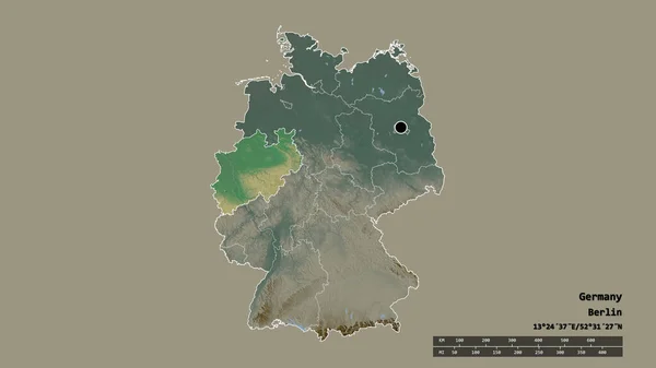 Обесцвеченная Форма Германии Столицей Главным Региональным Разделением Отделенной Территорией Нордрейн — стоковое фото