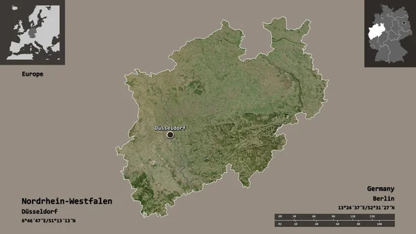Forma Nordrhein Westfalen Estado Alemania Capital Escala Distancia Vistas Previas — Foto de Stock