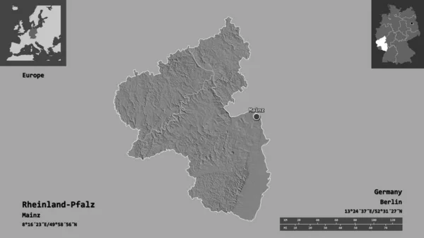 Форма Рейнланд Пфальц Землі Німеччини Столиці Масштаб Відстаней Превью Етикетки — стокове фото