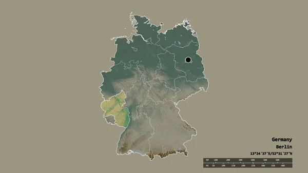 主要な地域部門と分離ラインランド プファルツ地域とドイツの荒廃した形状 ラベル 地形図 3Dレンダリング — ストック写真