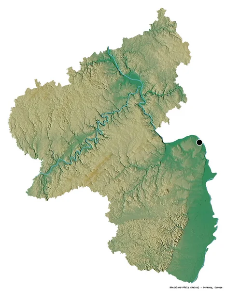 ドイツのラインラント プファルツ州の形で その首都は白い背景に孤立しています 地形図 3Dレンダリング — ストック写真