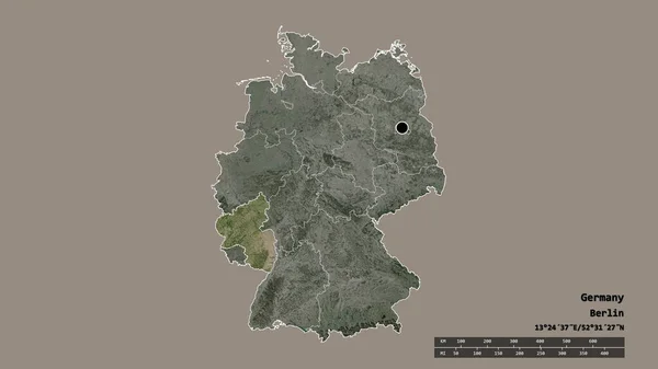 主要な地域部門と分離ラインランド プファルツ地域とドイツの荒廃した形状 ラベル 衛星画像 3Dレンダリング — ストック写真