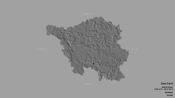 德国萨尔州的一个地区 在一个地理参考方块中被隔离在坚实的背景下 Bilevel高程图 3D渲染 — 图库照片