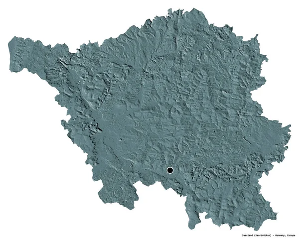 Форма Саара Штат Германия Столицей Изолированной Белом Фоне Цветная Карта — стоковое фото