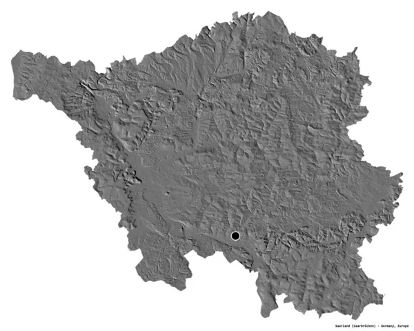 Kształt Saary Stan Niemcy Stolicą Odizolowaną Białym Tle Dwupoziomowa Mapa — Zdjęcie stockowe