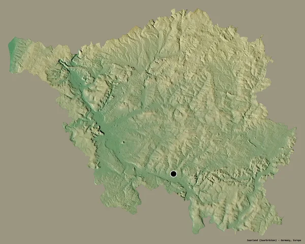 Forma Sarre Estado Alemanha Com Sua Capital Isolada Fundo Cor — Fotografia de Stock