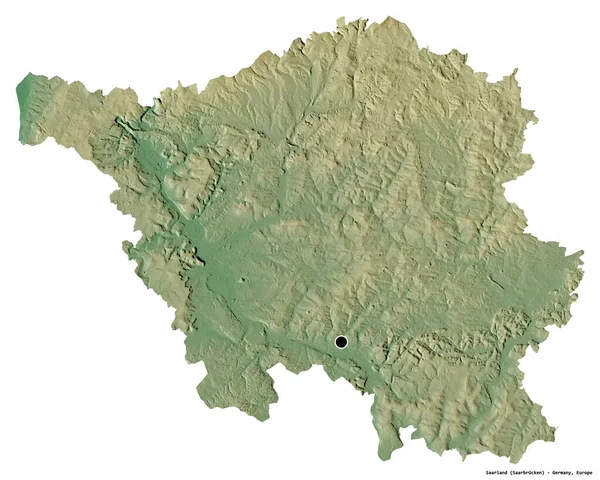 萨尔兰的形状 德国的州 其首都被白色背景隔离 地形浮雕图 3D渲染 — 图库照片