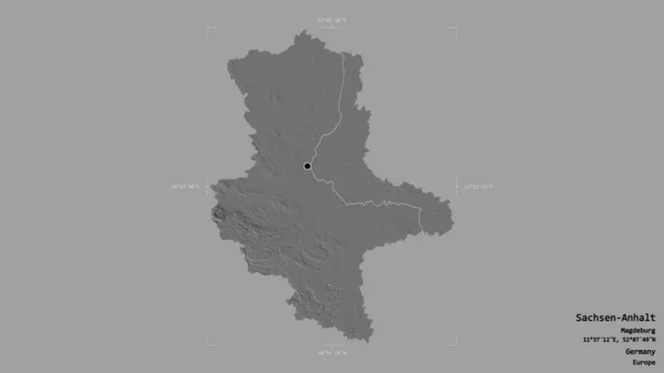 萨克森 安哈尔特地区 在一个地理参考方块中被隔离在坚实的背景下 Bilevel高程图 3D渲染 — 图库照片