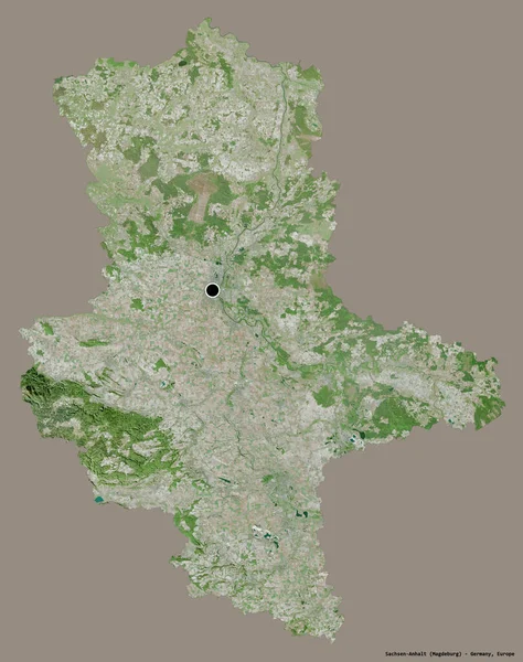 德国萨克森 安哈尔特州的形状 其首都以纯色背景隔离 卫星图像 3D渲染 — 图库照片
