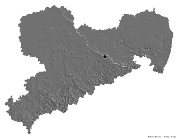 Form Sachsen Delstaten Tyskland Med Dess Huvudstad Isolerad Vit Bakgrund — Stockfoto