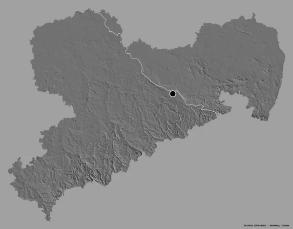 萨克森的形状 德国的一个州 它的首都孤立在一个坚实的色彩背景 Bilevel高程图 3D渲染 — 图库照片