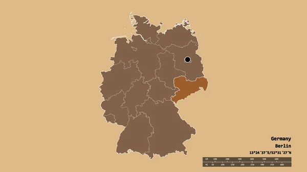 Die Ungesättigte Form Deutschlands Mit Seiner Hauptstadt Seiner Regionalen Hauptgliederung — Stockfoto