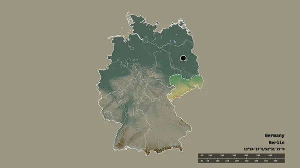 ドイツの首都 主な地域部門と分離されたサッセンエリアでの荒廃した形状 ラベル 地形図 3Dレンダリング — ストック写真