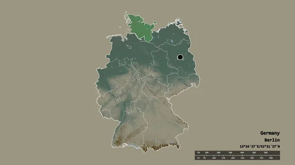 Németország Kiszáradt Alakja Fővárosával Regionális Részlegével Szétválasztott Schleswig Holstein Területtel — Stock Fotó