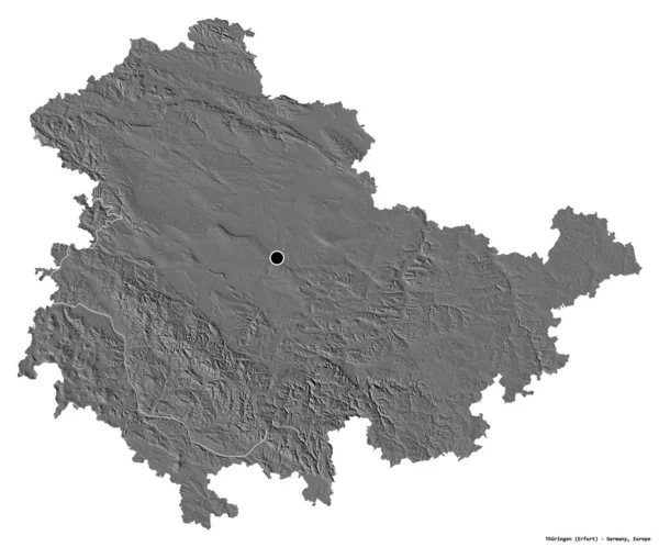 ドイツのチューリンゲン州の形で 首都は白い背景に隔離されています 標高マップ 3Dレンダリング — ストック写真
