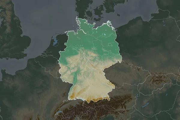 Форма Германии Отделена Опреснением Соседних Территорий Границы Топографическая Карта Рельефа — стоковое фото