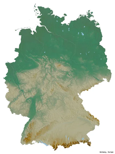 Σχήμα Της Γερμανίας Κεφάλαιό Της Απομονωμένο Λευκό Φόντο Τοπογραφικό Ανάγλυφο — Φωτογραφία Αρχείου