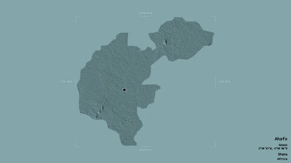 ガーナの地域であるAhafoの地域は 洗練された境界ボックス内の強固な背景に隔離されています ラベル 色の標高マップ 3Dレンダリング — ストック写真