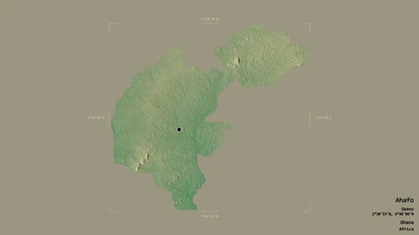 ガーナの地域であるAhafoの地域は 洗練された境界ボックス内の強固な背景に隔離されています ラベル 地形図 3Dレンダリング — ストック写真