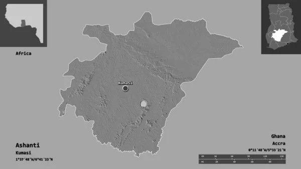Форма Ашанти Область Ганы Столица Шкала Расстояний Предварительные Просмотры Метки — стоковое фото