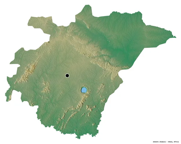ガーナの地域であるアシャンティの形で 首都は白い背景に孤立しています 地形図 3Dレンダリング — ストック写真