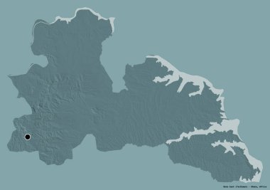 Bono East 'in şekli, Gana bölgesi, başkenti katı renk arkaplanı ile izole edilmiş. Renkli yükseklik haritası. 3B görüntüleme