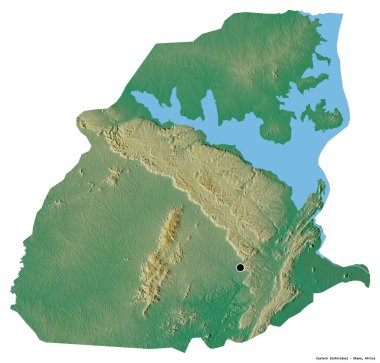 Doğu 'nun şekli, Gana bölgesi, başkenti beyaz arka planda izole edilmiş. Topografik yardım haritası. 3B görüntüleme