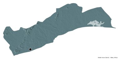 Büyük Accra 'nın şekli, Gana bölgesi, başkenti beyaz arka planda izole edilmiş. Renkli yükseklik haritası. 3B görüntüleme